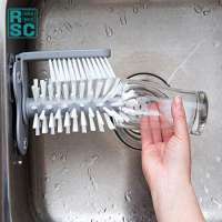 Kitchen Glass Washer Sink Suction Cup Base Cleaning Rotate Bottle Glass Brush